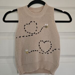Toddler Sleeveless Knit Top with Heart and Bee Design